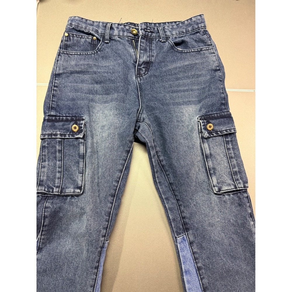 Fashion Jeans New Fashion Mens Blue Two Tone Cargo Jeans Raw‎ Hem Size 33
